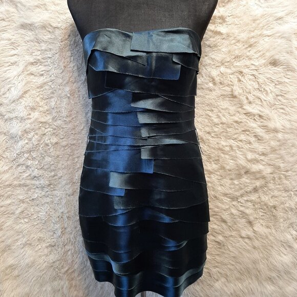 Bebe Womens Dark Blue Satin Badge Cocktail Dress Size M - Picture 1 of 7
